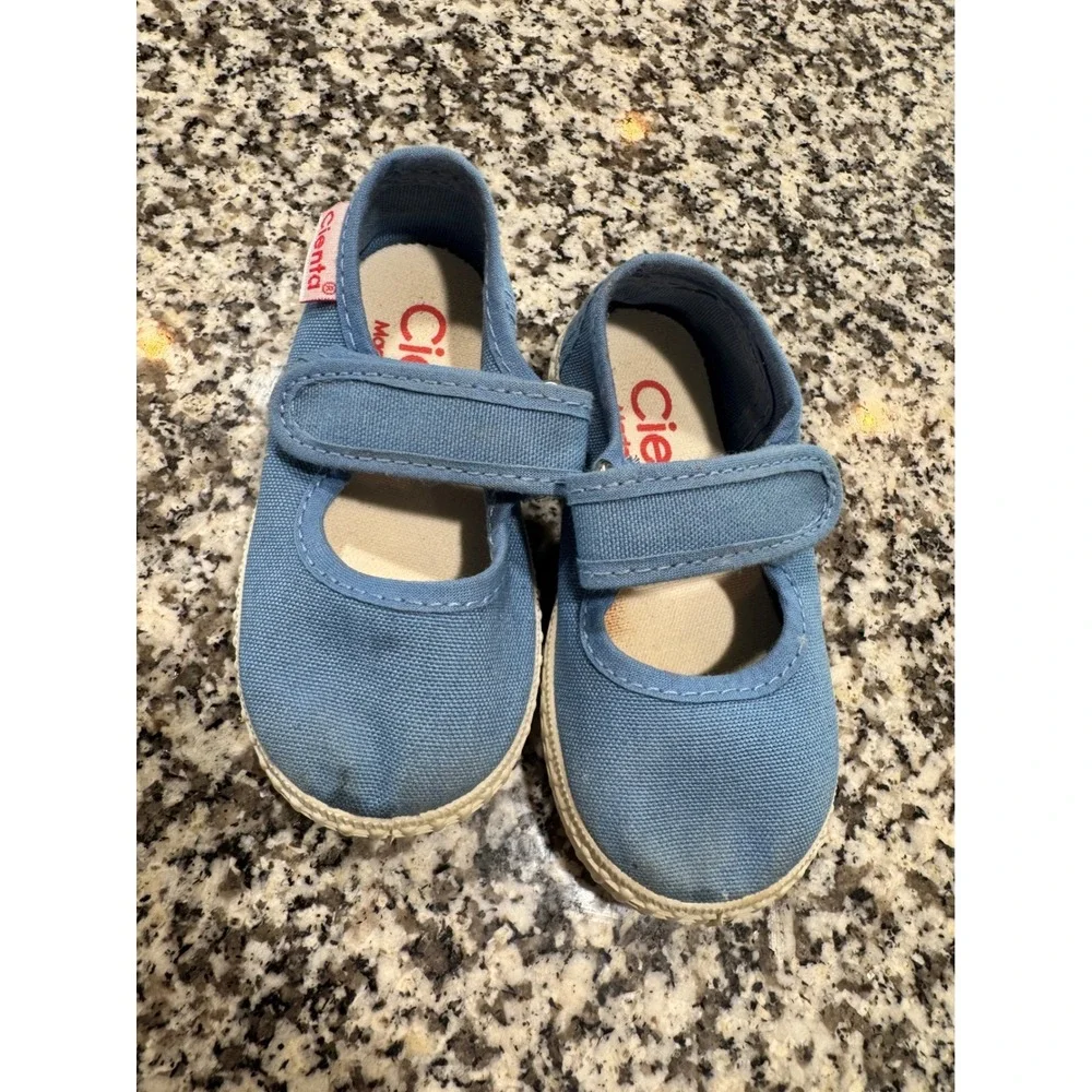 Cienta‎ Mary Jane Shoes Kids Size 19 | 3.5 Blue Canvas Hook Loop Cottagecore